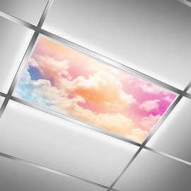2 Pack Fluorescent Light Cover for Ceiling Light Classroom- Rosy Cloud Magnetic Light Cover Fluorescent Light Shade Panel, Decorative Film Filter for Reducing Harsh Glare Home Decorations