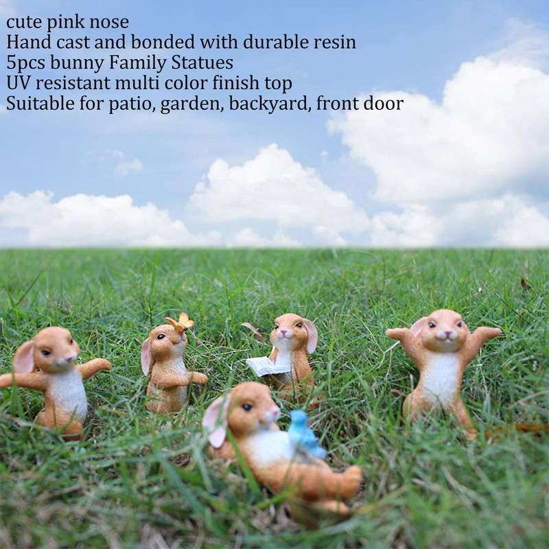 5pcs Bunny Figurines Cute Style Resin Material Decorative DIY Micro