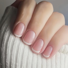 24Pcs French False Nails Short,Nail Tips Short Ellipses,Fake Nail Short,Press on Nails French Tip,Nails Fake Nail for Nails Art,Lasting and Not Falling Off,Multiple Sizes,High-Quality Material