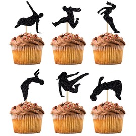 BIABISD 12 Piece parkour Cupcake Toppers parkour Themed Cupcake Toppers Extreme sports Happy Birthday Party Supplies Shiny Black Decorations