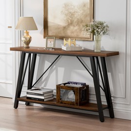 GAZHOME Console Table with Storage Shelf - Industrial Style Sofa Table Behind Couch for Living Room & Entryway, Rustic Brown,53.1 Inch