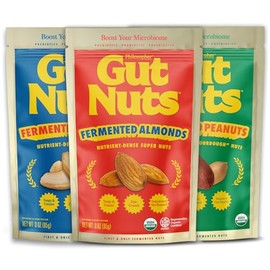 Gut Nuts Fermented Almonds, Cashews, Peanuts Variety Pack (Pack of 3) Healthy Nut Snacks