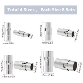 SUNNYCLUE 1 Box 32 Sets 4 Sizes Kumihimo End Caps Jewelry Clasps Extender Locking Clasps for Jewelry Making Leather Cord End Cap 3mm 4.8mm 6mm 8mm Jewelry Clasp Converter DIY Craft Supplies Platinum