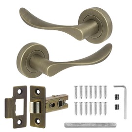Decoranddecor Nimbus Antique Brass Door Handle Set – Aluminium Lever with 2.5-Inch Tubular Mortice Latch for Internal Doors in Living Spaces & Offices