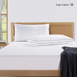 Lane Linen King Size Pillows Set of 2 - Medium Soft Support Gusseted Hotel Quality Bed Pillow, Down Alternative Pillows for Side, Back and Stomach Sleepers, Cool & Breathable For Every Day Use - White