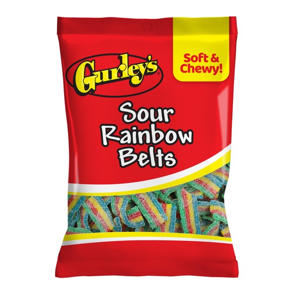 Gurley’s Sour Rainbow Belts, Tangy & Chewy Gummy Candy Strips,