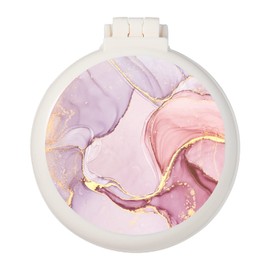 Mini hairbrush, pocket hairbrush with mirror, portable for purse/pocket, travel size (Pink marble)