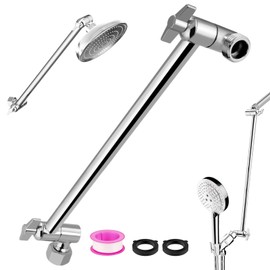 Rain Shower Head Extension 12 Inch Adjustable Rain Shower Head Extension Arm Stainless Steel Shower Head Holder G1/2 Universal Connector Compatible (Chrome Finish)