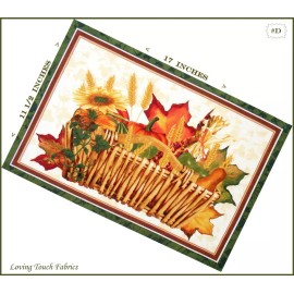 SSI AUTUMN FALL THANKSGIVING LEAVES BASKET PUMPKINS FABRIC PANEL 11 1/2"X17" #D