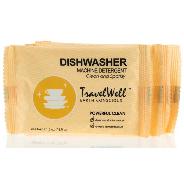 TRAVELWELL Individually Wrapped Powder Dish Detergent,1.5 Ounce per Bag,200 Bags per Case Dishwasher Rinse Aid Hotel Toiletries Amenities Powder Dish