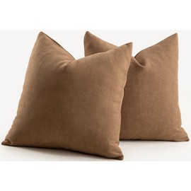 Mandioo Pack of 2 Chenille Throw Pillow Covers Elegant Design Soft and Luxurious Decorative Cushion Covers Pillowcase Couch Sofa Bedroom Living Room Decor 18x18 Inch 45x45cm Brown