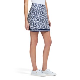 IZOD Women's Standard Tennis Skirt Performance Stretch Golf Skort, Medieval Blue Floral Print