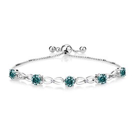Gem Stone King 925 Sterling Silver 5MM Round Gemstone Birthstone Infinity Tennis Bracelet For Women with 1.3MM Round White Lab Grown Diamond | Fully Adjustable Up to 9 Inch