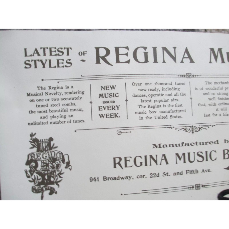 Regina Music Box Broadside Repro 17" x 22" 17 Styles