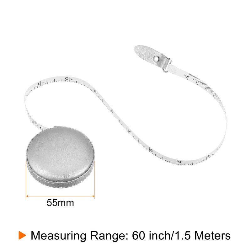 sourcing map Round Retractable Measuring Tape 150cm/60-inch Soft Leather Case