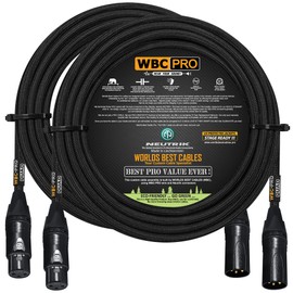 2 Units - 25 Foot - WBC-PRO-Quad Ultra-Silent Ultra-Flexible Balanced Star-Quad Cable with Neutrik Male & Female XLR Plugs & Black Tweed Jacket