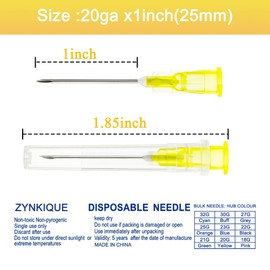 100Pack 20 Gauge 1 Inch Needle, Disposable Luer Lock Individually Sealed Wrapped, Labs Tools Accessories for Scientific, Measuring and Refilling, Industrial