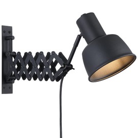 COSYLUX Industrial Plug in Wall Sconces for Bedroom Bedside, Vintage Extended Swing Arm Wall Lamp with Plug in Cord, Modern Wall Mounted Reading Lighting Fixture for Living Room, Black