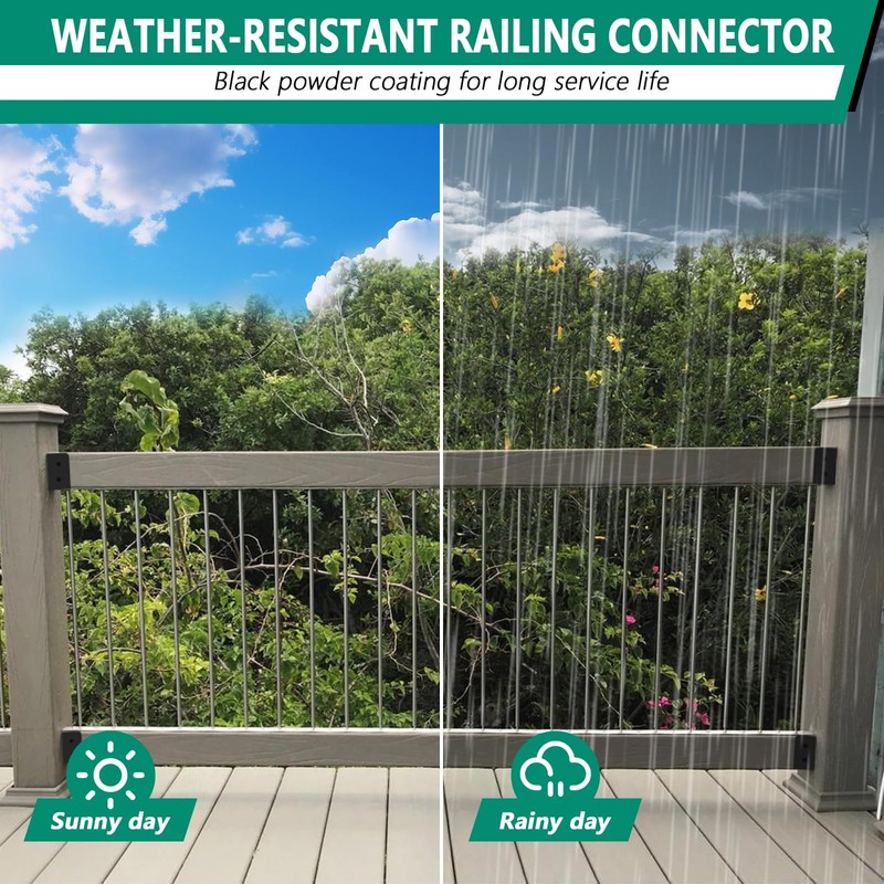 VoTwoofv 4Pcs U-Shaped Black Powder Coated Galvanized Steel Deck Railing