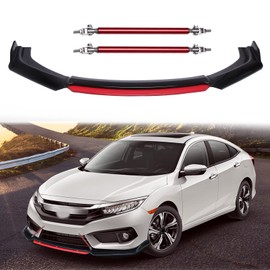 JMTBNO Front Bumper Lip Chin Spoiler Splitter Diffuser Protector Body Kit with Adjustable 8"-11" Support Rod Compatible with Honda Accord Civic VW MK5 MK6 MK7 Kia Optima
