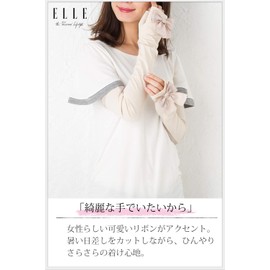 Elle Women's UV Gloves with Large Ribbon Accent, Long Touch Cool, Cotton, Mesh, Combi, Cool, Smooth, Comfortable, Fingerless, Grosgrain, Anti-Slip, Case Included, 4. (Body: Navy; Ribbon: Navy Border)