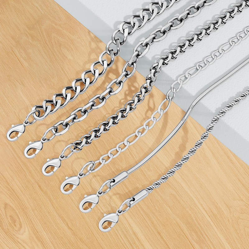 6PCS Stainless Steel Bracelets for Men Women, Silver Cuban Link