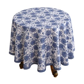 patdrea Designer Blue Tablecloth for Round Tables,Vintage Elegant Linen with Paisley Floral Pattern Tablecloths,Farmhouse Flower Table Cover Cloth Decor for Kitchen Dining Christmas,Diameter 67"
