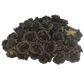 ATFL 2.5''Artificial Satin Rose Flower Heads,80Pcs Silk Rose Heads Bulk,Fake Flower No Stem for DIY Flower Well,Artificial Stemless Black Roses Flowers Heads for DIY Crafts Bouquet (80, Black)