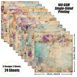 Vintage Floral Scrapbook Paper Pad - Flower Patterned Cardstock Paper Pads,6x6 Single-Sided Junk Journal Scrapbooking Paper for Card Making Cottagecore Picture Art Collage