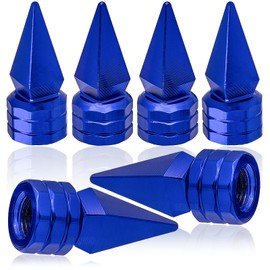 MEAJOO 6PCS Spiked Shape Tire Valve Stem Caps, Aluminum Alloy Spike Wheel Tire Valve Stem, Universal Dustproof Waterproof Air Caps for Cars, SUV, Trucks, Bikes, Motorcycles, Bicycles(Blue)