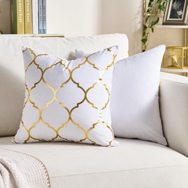Modern Farmhouse Pillow Covers White 18x18 Decorative Gold Velvet Throw Pillow Covers 2 Pack Outdoor Throw Pillows Boho Home Decor for Bedroom Sofa Couch Living Room Pillowcase