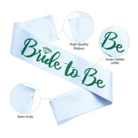 Ashaqshnglee Bride to Be Sash, Bachelorette Party Sash for Bridal Shower Wedding Party Favors Accessories Supplies Engagement Gifts,White Satin with Glitter Letter Green