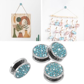 TOMALL Bling Car Hooks 4pcs Circle Shape Cute Dashboard Hooks for Keys USB Cable Sunglasses Multifunctional Hanging Storage Hooks Universal Diamond Accessory for Home DIY Decor (Light Blue)