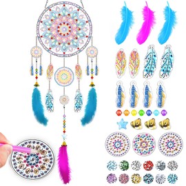 GTNCE Diamond Painting Children's Dream Catcher Craft Set, 5D Diamond Painting Dream Catcher Hanging Ornament, DIY Crafts Girls 6-12 Years, Toy Gifts for Girls, for Window Wall Decoration