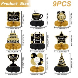 JALCH 9-Piece Celebratory Retirement Honeycomb Decor - Gold Table Centerpieces for a Happy Offical Memorable Retirement Party for Coworker Employee Friend Goodbye Party Supplies
