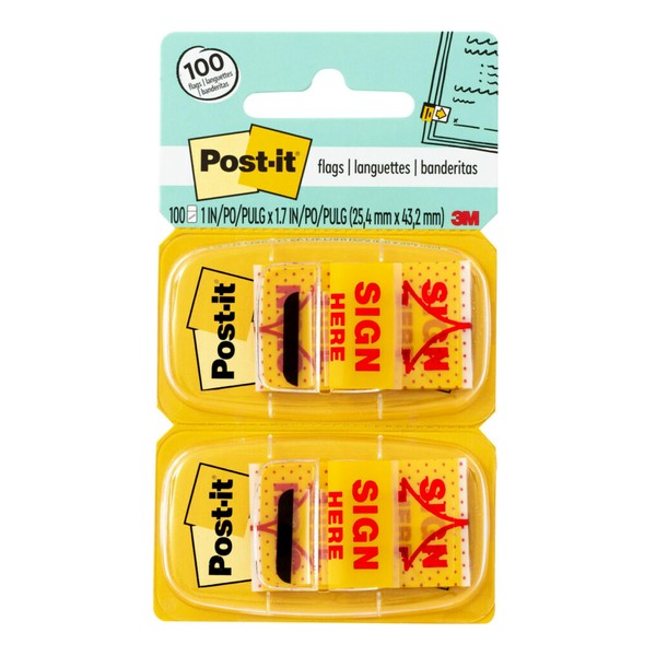 Post-it Post-it Message Flags, "Sign Here", 50/Dispenser, 2 Dispensers/Pack, 1
