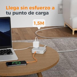 TESSAN Regleta Multicontacto con Protector de Sobretensión, 1.5M Plana Extension Electrica, Enchufe Plano Conector Multiple con 4 Salidas y 3 USB (1 USB C), Hogar Dorm Oficina, Gris