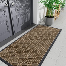 Smiry Front Door Mat Outside Entrance, Heavy Duty Natural Rubber Doormat, Trap Dirt and Moisture Easy Clean Low Profile Patio Porch Welcome Floor Mats for Entry, 71x23 Inch, Brown