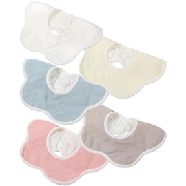 YACHUN Baby Bib, Set of 5, 4 Layers, Double Gauze, Cotton, Petal Shape, Snap Buttons, 360° Rotation, Soft Material, Waterproof Sheet, Breathable, Absorbent and Quick Drying, For Nursery Schools, Baby
