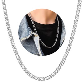 Zuofan Men Cuban Chain Necklace, 5mm, 20" Length, Silver Chain Men, Stainless Steel Neck Link Chains for Men Man Women Boys Kids