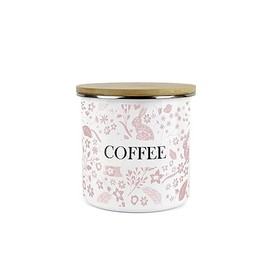 Purely Home Wild Rabbits Coffee Canister - Pink Metal Enamel Medium Sized Kitchen Food Storage Container