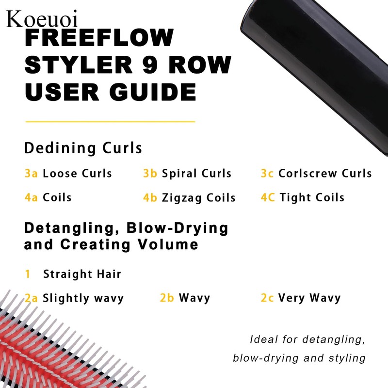 Koeuoi Classic Styling Curly Hair Brush. 9 Row Black Brush