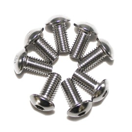 Quantity 100 M5-0.8 x 10 mm Button Head Socket Cap Screws, by Fullerkreg, Allen Socket Drive, Passivated 18-8 Stainless Steel, ISO7380, Come with a Plastic Case