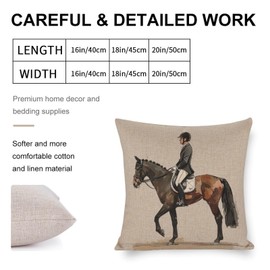 MaSiledy Modern Sofa Throw Pillow Cover Decorative Outdoor Linen Fabric Pillow Case Gifts for Horse Lovers Pillow Protector Horse Riding Equestrian Throw Pillow Covers Decor for Sofa Couch 18"x18"