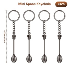 4PCS Mini Spoon Keychain Metal Tiny Spoons Small Spoons for Powder Spices Pendant Necklace Keychain for Purse Bag Backpack Gift (Black)