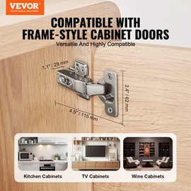 VEVOR Cabinet Door Hinges 60 Packs Full Overlay Soft Close for Frameless Type - Frameless