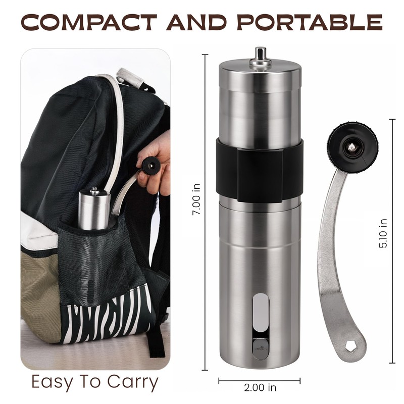 Manual Coffee Grinder - 18 Adjustable Settings, Stainless Steel Conical
