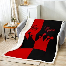 Manfei Queen and King Throw Blanket Black Red Patchwork Blanket for Couch Sofa, Black Red Crown Bed Blanket for Kids Boy Girls Room Decor, Soft and Breathable Fleece Blanket(30 x 40 Inches)