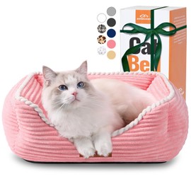 Cat Dog Bed for Pets, Rectangle Pet Bed Gift for Puppy and Kitten, Machine Washable Calming Fluffy Pet Couch Sofa for Indoor Outdoor, Portable Soft Cat Bed with Non-Slip Bottom (Small, Pink)