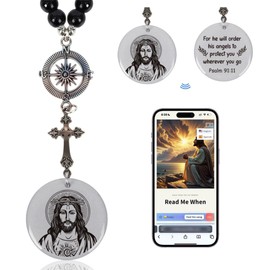 Luvsweets Cross for Car Mirror Hanging - NFC Bible Verse Car Rearview Hanging Cross Ornament with Jesus Charm, Daily Scripture Accessories, Christian Religious Faith for Women Men